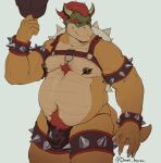  anthro barazoku bowser chest_tuft drank_hyena hi_res male male/male mario_bros musclegut muscular muscular_male nintendo nipple_piercing nipples overweight overweight_male piercing solo spikes tuft 