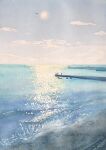  3others blue_sky cloud cloudy_sky day horizon jetty marine_day multiple_others no_humans ocean original painting_(medium) pier shore sky sunlight tlctm7h8wdwnthx traditional_media water watercolor_(medium) 