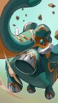  bright_pupils copperajah elephant elephant_ears highres horns jumping looking_at_viewer no_humans plankton_(ganoona) pokemon pokemon_(creature) solo tusks white_pupils 