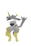  3d_(artwork) ambiguous_species animated anthro antlers armor butt clothing crouching digital_media_(artwork) ears_down female fur grey_body grey_fur hair hands_behind_head horn jackalope lagomorph mammal pivoted_ears pseudoregalia solo squats sybil_(pseudoregalia) tail unknown_artist 