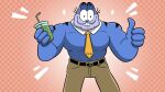  16:9 anthro belt beverage blue_body bottomwear clothed clothing container cup domestic_cat drawfee drawfee_(copyright) felid feline felis garfield_(series) garfield_the_cat gesture hi_res male mammal muscular muscular_anthro muscular_male nathan_yaffe pants smile solo thumbs_up widescreen 