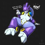  angry anthro anus armor big_breasts breasts canid canine canis capcom claws demanding dialogue female fur gem genitals gesture headgear helmet hi_res iniquity machine mammal mega_man_(series) navel nipples nude open_mouth pointing purple_body purple_nipples pussy red_eyes robot sagging_breasts sitting solo teeth tongue treble_(mega_man) tube white_body white_fur wolf 