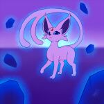  1:1 2016 3_toes ambiguous_gender big_ears black_nose blue_eyes blue_pupils cheek_tuft digital_media_(artwork) eeveelution espeon eyelashes facial_tuft feet feral flat_colors forked_tail front_view fur generation_2_pokemon glowing head_gem hi_res long_tail looking_at_viewer nintendo nude pokemon pokemon_(species) pokemon_move psyshock pupils purple_background purple_body purple_fur purple_inner_ear quadruped raised_tail red_gem shikaro signature simple_background solo standing tail three-quarter_view toes tuft unusual_anatomy unusual_tail 