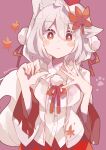  1girl ^v^ absurdres animal_ears blush eyelashes hair_between_eyes hair_ornament highres inubashiri_momiji leaf looking_at_viewer maple_leaf red_eyes red_skirt ribbon shirt short_hair skirt solo tail touhou umemaro_(siona0908) white_hair white_shirt wolf_ears wolf_girl wolf_tail 