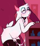  anal anal_penetration anthro balls bent_over bodily_fluids boss_monster bovid caprine clothing collar cornymember cum cum_string cum_while_penetrated deltarune eyewear floppy_ears fur genital_fluids genitals girly glasses goat hi_res horn latex_stockings legwear legwear_only long_ears looking_pleasured male mammal mostly_nude penetration penis ralsei round_glasses solo stockings stockings_only tongue tongue_out undertale undertale_(series) white_body white_fur 