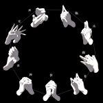  \m/ absurdres clenched_hand commentary_request crossed_fingers disembodied_limb double_\m/ double_w fingernails fist_in_hand hand_focus highres holding_finger index_finger_raised interlocked_fingers kuji-in monochrome ninjutsu original own_hands_together shokugyo w 