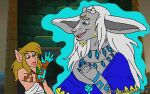  2boys :o archaic_set_(zelda) blonde_hair blue_eyes brown_eyes colored_skin furry ghost grey_skin horns jewelry king_rauru link link:_the_faces_of_evil multiple_boys necklace parody pointy_ears stardraw123 style_parody the_legend_of_zelda the_legend_of_zelda:_tears_of_the_kingdom the_legend_of_zelda_(cd-i) white_hair zonai 