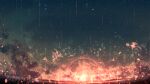  chinese_commentary cloud commentary_request grass highres light_particles night night_sky no_humans original outdoors rain rune_xiao scenery signature sky star_(sky) starry_sky still_life sun sunset 