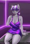  anthro anthrofied big_breasts breasts cleavage clothed clothing equid equine female friendship_is_magic grey_body hair hasbro hi_res horn mammal mature_female multicolored_hair my_little_pony purple_hair thick_thighs twilight_velvet_(mlp) two_tone_hair unicorn wide_hips zachc 
