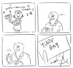  anthro avian beak bird clothing comic dialogue don&#039;t_hug_me_i&#039;m_scared duck_guy_(dhmis) duo envelope fluffy gavnovynitaze holding_object human humor jacket letter male mammal musical_note overalls paper singing sketch smile toony topwear yellow_guy_(dhmis) 