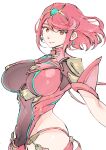 1girl breasts drop_earrings earrings highres hip_vent jewelry large_breasts looking_at_viewer pyra_(xenoblade) red_eyes red_hair short_hair smile solo swept_bangs tiara ug333333 xenoblade_chronicles_(series) xenoblade_chronicles_2 