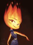  amber_eyes bottomwear clothing corgi_(artist) elemental_(pixar) elemental_creature ember_lumen female fire fire_creature humanoid skirt smile solo topwear 