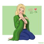  1girl blonde_hair breasts highres huge_breasts mature_female naruto naruto_(series) naruto_shippuuden ozimand sitting solo solo_focus tsunade_(naruto) twintails 