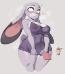  &lt;3 4_fingers anthro big_breasts blush bodily_fluids breasts canid canine cervina7_(artist) cleavage clothed clothing curvy_figure disney dress duo female fingers fox fur grey_body grey_fur hi_res judy_hopps lagomorph leporid long_ears looking_down male mammal nick_wilde nipples purple_eyes purse rabbit standing sweat thick_thighs tight_clothing voluptuous wide_hips zootopia 