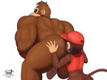  anal anthro ape balls clothing diddy_kong digital_media_(artwork) donkey_kong_(character) donkey_kong_(series) duo fur genitals gorilla hand_on_butt haplorhine headgear headwear hi_res humanoid_genitalia male male/male mammal muscular muscular_anthro muscular_male nintendo nude oral penis primate rimming sex simple_background size_difference timidwithapen 