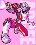  2023 arcee blue_eyes cybertronian dumbdelvon female gun_arm hasbro hi_res humanoid machine metallic_body not_furry red_body robot robot_humanoid solo takara_tomy transformers 