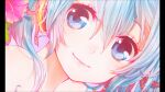  aqua_eyes aqua_hair artist_request bare_shoulders blue_eyes blue_hair character_request close-up closed_mouth copyright_request flower hair_between_eyes headphones highres long_hair looking_at_viewer non-web_source smile source_request 