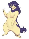  absurd_res anthro big_breasts breasts eyelashes featureless_breasts featureless_crotch female fur green_eyes hair harry_amor&oacute;s hi_res hisuian_form hisuian_typhlosion holding_stylus looking_at_viewer nintendo pokemon pokemon_(species) purple_body purple_fur purple_hair regional_form_(pokemon) simple_background smile solo tan_body tan_fur white_background wide_hips 