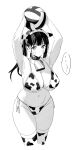  ... 1girl animal_ears animal_print armpits arms_up ball beach_volleyball bell bikini black_choker black_hair blunt_bangs blush breasts choker cleavage collar commentary cow_ears cow_horns cow_print cow_print_bikini cowbell cropped_legs dot_mouth dot_nose earrings expressionless fake_animal_ears greyscale hair_ribbon highres holding holding_ball horns jewelry large_breasts looking_at_viewer mole mole_on_breast mole_under_eye monochrome navel neck_bell original plump ribbon riki_(riki_unc) shirt short_shorts short_sleeves shorts side-tie_bikini_bottom skindentation spoken_ellipsis stomach swimsuit symbol-only_commentary thick_thighs thighhighs thighs twintails volleyball_(object) white_footwear white_shirt white_thighhighs wide_hips 