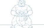  2023 anthro belly canid canine canis domestic_dog duo eyes_closed hi_res kemono male male/male mammal moobs navel nipples oogamikennta overweight overweight_male sitting size_difference 