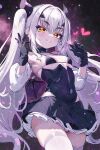  breasts choker fairy_knight_lancelot_(fate) fate/grand_order fate_(series) forked_eyebrows gloves hanagata_kai heart long_hair looking_at_viewer sidelocks skindentation small_breasts smile smug thighhighs thighs twintails white_hair yellow_eyes zettai_ryouiki 