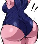  absurd_res aspirantpill big_breasts big_butt blue_clothing blue_leotard breasts butt chronoa clothing dragon_ball dragon_ball_xenoverse exclamation_point female hi_res huge_butt humanoid kaioshin leotard nipple_outline pink_body pink_skin raised_arms rear_view short_stack simple_background solo supreme_kai_of_time thick_thighs white_background wide_hips 