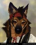  accessory anthro bandanna_on_forehead black_hair black_nose brown_body brown_fur canid canine clothed clothing ear_piercing ear_ring facial_markings fur hair head_markings headshot_portrait hi_res inner_ear_fluff looking_at_viewer male mammal maned_wolf markings nomax piercing portrait red_eyes ring_piercing samuel_(conway) shirt solo topwear tuft white_clothing white_shirt white_topwear 