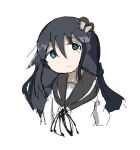  1girl absurdres black_hair blue_eyes expressionless food food_on_head highres long_hair mushroom_on_head no_pupils object_on_head school_uniform shimeji_simulation sketch solo straight_hair tsukumizu_yuu_(style) tsukushima_shijima upper_body white_background 