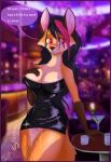  2023 4_fingers accident alcohol anthro bar beverage big_breasts black_clothing black_dress black_eyelashes black_hair black_nose blurred_background bodily_fluids border breasts brown_body brown_ears brown_eyebrows brown_fur brown_markings canid canine chandelier cinnamon_(fluffyfoxarts) cleavage clothed clothed_anthro clothed_female clothing cocktail cocktail_glass container countershade_face countershade_legs countershade_thighs countershade_torso countershading crossed_legs cup dialogue dress drinking_glass english_text eyebrows female fingers fluffyfoxarts food fox fruit fur furniture genital_fluids genitals glass glass_container glass_cup hair hi_res holding_breast leaning_on_table light long_hair looking_aside mammal markings martini multicolored_body multicolored_fur multicolored_hair no_underwear olive_(fruit) onomatopoeia orange_body orange_fur orange_tail pink_eyes pink_hair pink_inner_ear plant public purple_border purple_speech_bubble pussy red_fox shot_glass signature small_waist snout solo sound_effects speech_bubble standing table tail text tight_clothing tight_dress toothpick two_tone_hair urine urine_on_legs urine_on_self wetting white_body white_fur white_text yellow_text 