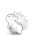  closed_eyes closed_mouth cyndaquil fire flame full_body greyscale highres monochrome no_humans pokemon pokemon_(creature) simple_background smile solo white_background youko-shima 