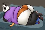  anthro bear big_butt butt clothing deer duo female footwear furniture giant_panda gillpanda_(character) hi_res joey_(oystercatcher7) lying male male/female mammal on_front overweight overweight_female oystercatcher7 shirt size_difference smothering socks sofa t-shirt topwear underwear 