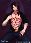  bad_source bdsm bondage bound bulge bulge_through_clothing highres kindredspirit kindredspiritva kindredspiritvtuber long_hair manly neptuniosolar_(artist) red_rope rope rope_between_breasts shibari tattoo tattooed_arm teasing teasing_viewer 