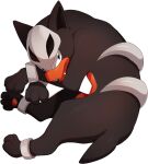  animal_focus black_eyes closed_mouth commentary dog fang fang_out full_body highres houndour looking_at_viewer no_humans pokemon pokemon_(creature) simple_background solo white_background yajuuraku 