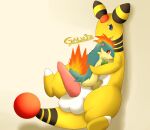  2020 ampharos animal_genitalia armband balls big_balls big_dom_small_sub big_penis blue_eyes cheek_tuft digital_media_(artwork) dominant duo embrace erection facial_tuft feral fire flaming_hair forehead_gem fur galv3z_(artist) galvez_(galv3z) generation_2_pokemon genitals green_armband hi_res holding_partner horn hug imminent_anal imminent_sex looking_back male male/male markings multicolored_body multicolored_ears narrowed_eyes nintendo nude open_mouth penis pink_penis pokemon pokemon_(species) pseudo_hair quilava red_eyes signature simple_background sitting size_difference striped_horn striped_markings striped_neck striped_tail stripes tail tail_gem tail_markings tapering_penis thick_thighs tuft two_tone_body two_tone_ears two_tone_face two_tone_neck two_tone_tail white_balls white_body yellow_arms yellow_body yellow_face 