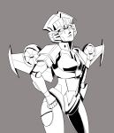 1girl absurdres breasts geisha hatching_(texture) highres humanoid_robot itsdansc linear_hatching lineart makeup mechanical_wings medium_breasts monochrome panties robot solo thighs transformers underwear windblade wings 