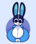  animal_crossing anthro big_breasts black_body black_fur breasts cleavage clothed clothing dewy-eyedboy dotty_(animal_crossing) female fur huge_breasts hyper hyper_breasts lagomorph leporid mammal nintendo rabbit smile solo tongue tongue_out white_body white_fur 