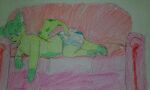  anthro canid canine clean_diaper diaper fur furniture green_body green_fur lying male mammal multicolored_body multicolored_fur on_front only_diaper print_diaper raised_tail simple_background simple_coloring sofa solo srcfur tail two_tone_body two_tone_fur 