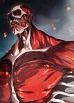  1boy absurdres bald bone colossal_titan daisx_(dais0115) embers exposed_muscle expressionless highres looking_ahead male_focus monster pectorals ribs shingeki_no_kyojin solo titan_(shingeki_no_kyojin) upper_body 