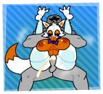  animatronic anthro areola balls big_breasts black_sclera blue_background bodily_fluids bow_tie breasts canid canine cheek_tuft crushtrap cum cum_in_pussy cum_inside dipstick_tail duo ejaculation facial_tuft female five_nights_at_freddy&#039;s five_nights_at_freddy&#039;s_world fox genital_fluids genitals grey_body head_tuft huge_breasts human lolbit_(fnaf) machine male male/female mammal markings nipples orange_areola orange_body orange_nipples pattern_background penetration penis robot rosy_cheeks scottgames sex simple_background steam striped_background tail tail_markings thick_thighs tuft vaginal vaginal_penetration white_body white_eyes wide_hips 