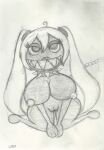  2022 anthro big_breasts bodily_fluids breasts chain chain_chomp collar dated female genitals hi_res kneeling leaf_tanuki_(artist) looking_at_viewer mario_bros monochrome narrowed_eyes nintendo nipples pussy saliva saliva_string sharp_teeth solo solo_focus spiked_collar spikes teeth traditional_media_(artwork) vocaloid 