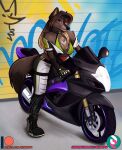  anthro canid canine canis clothed clothing female mammal motorcycle nicnak044 pinup pose solo vehicle wolf wyla_(character) 