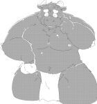  2023 anthro asian_clothing bovid bovine cattle clothing east_asian_clothing eyes_closed fundoshi hi_res japanese_clothing kemono male mammal moobs nipples overweight overweight_male simple_background solo suishou0602 underwear white_background 