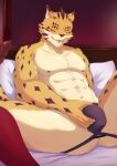  abs absurd_res anthro anus bed clothing felid furniture green_eyes hi_res jockstrap leopard lifewonders male mammal muscular muscular_anthro muscular_male one_eye_closed ose_(tas) pantherine pecs ry_o solo spread_legs spreading tokyo_afterschool_summoners underwear wink 