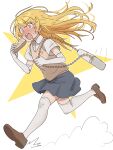  1girl absurdres bag blonde_hair bread butter ebora food gloves handbag highres long_hair running shirt shoes shokuhou_misaki skirt solo sweat thighhighs toaru_kagaku_no_railgun toaru_majutsu_no_index yellow_eyes 