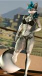  2023 3d_(artwork) 9:16 alys_(viper-desires) anthro balcony belly_tattoo blue_hair bra breasts canid canine chest_tattoo clothed clothing detailed_background digital_media_(artwork) female fingers fluffy fluffy_tail fox fur genitals grey_body grey_fur hair hand_on_hip hand_on_own_hip hi_res lingerie long_tail looking_at_viewer mammal multicolored_body multicolored_fur panties pussy red_eyes smile solo source_filmmaker tail tattoo translucent translucent_clothing translucent_panties translucent_underwear two_tone_body two_tone_fur underwear underwear_only viper-desires 