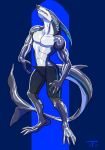  4_fingers anthro black_sclera clothed clothing fingers fish keisatsu male marine shark shark_tail solo thovapexus topless underwear 