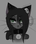  ambiguous_gender anthro bell bell_collar collar cumcadaver domestic_cat ear_piercing ear_ring eye_bags eyeshadow fangs felid feline felis goth makeup mammal neve_lunn nonbinary_(lore) piercing ring_piercing skull_accessory solo teeth 