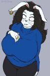  absurd_res anthro big_breasts black_hair breasts clothed clothing curvy_figure daisy_(mivies) ear_piercing ear_ring female hair hi_res huge_breasts lagomorph leporid mammal no_pupils piercing rabbit ring ring_piercing solo standing thick_thighs voluptuous whiskers white_body wide_hips yiezzas 