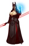  anthro big_breasts blazbaros breasts cathar cleavage clothed clothing electricity female hi_res holding_lightsaber lightsaber melee_weapon solo star_wars weapon 