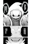  anthro black_sclera claws comic cross-popping_vein dialogue duo evil_grin fangs generation_3_pokemon generation_7_pokemon greyscale hi_res hood japanese_text looking_at_another monochrome nintendo pokemon pokemon_(species) pokemon_mystery_dungeon possession simple_background smile teeth text translated yamatokuroko965 yungoos zangoose 